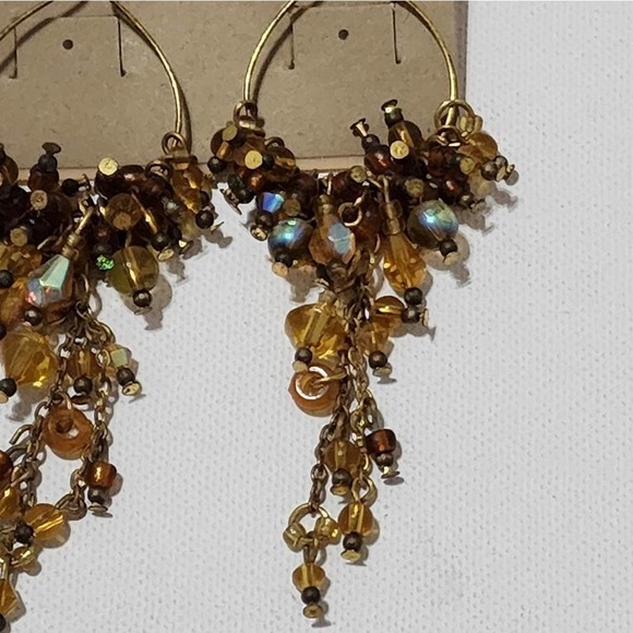 TRESKA Golden beaded dangle chandelier long earrings new!!! - Picture 3 of 6
